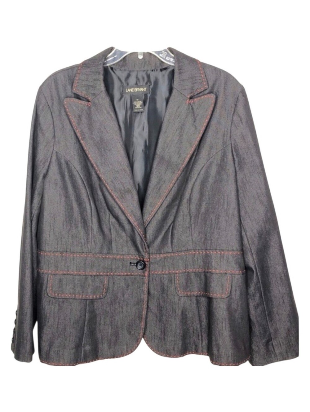 Lane Bryant Size 18 Blazer Black Red Contrast Stitch Cotton Blend